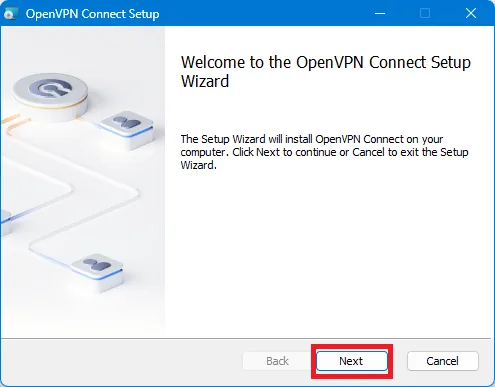 OpenVPN Connect for PC — 2. After launching the installer, follow the steps below.
