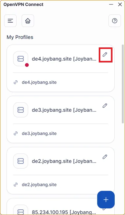 OpenVPN Connect for PC — 9. You can also edit profiles, rename configurations and delete expired ones.