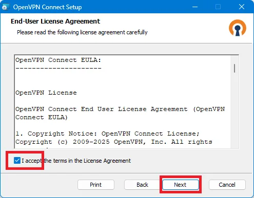 OpenVPN Connect for PC — 2. After launching the installer, follow the steps below.