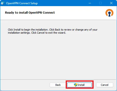 OpenVPN Connect for PC — 2. After launching the installer, follow the steps below.