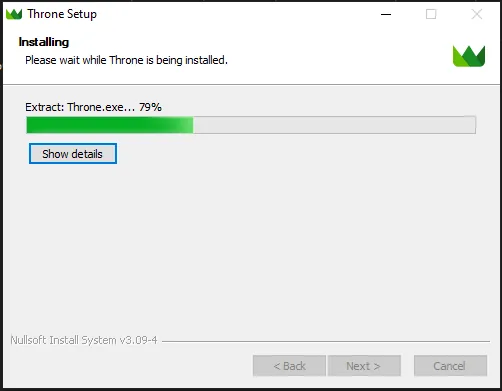 Throne for Windows — I'll use the Throne-1.2.1-windows-universal-installer.exe file as an example. Download and install the client.