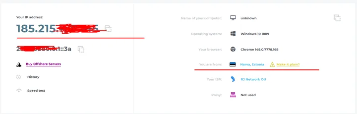 v2rayN for Windows — Open 2ip.io to check the connection.